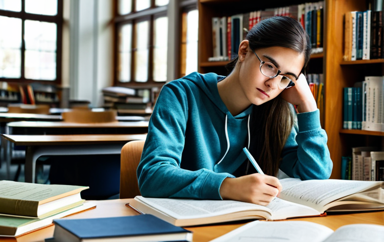 정신건강 자격증 시험 전략 - Focused Study**

A student at a desk, surrounded by textbooks and notes, fully clothed, wearing casu...