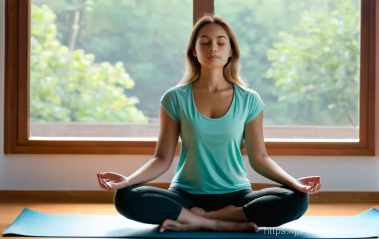 정신건강 관련 실습 및 훈련 - **Mindful Morning Meditation:**
    A serene, softly lit image of a young woman (around 20-30 years ...