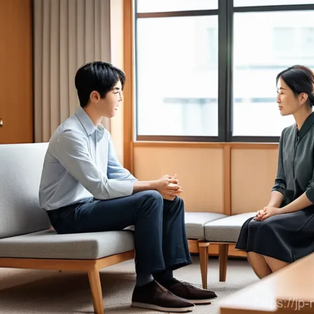 정신건강 상담사 취업 현황 - **Prompt 1: Empathetic Counseling Session**
A serene and warm indoor scene depicting a compassio...