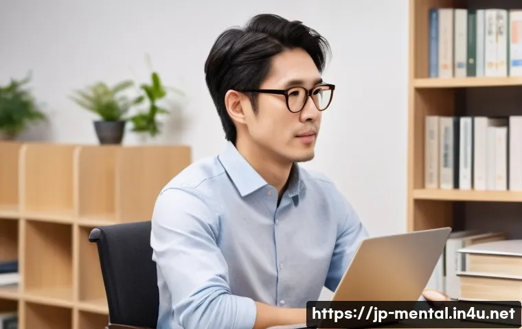 정신건강 분야 자격증 취득 절차 - A professional Japanese mental health counselor in a modern office setting, wearing smart casual att...