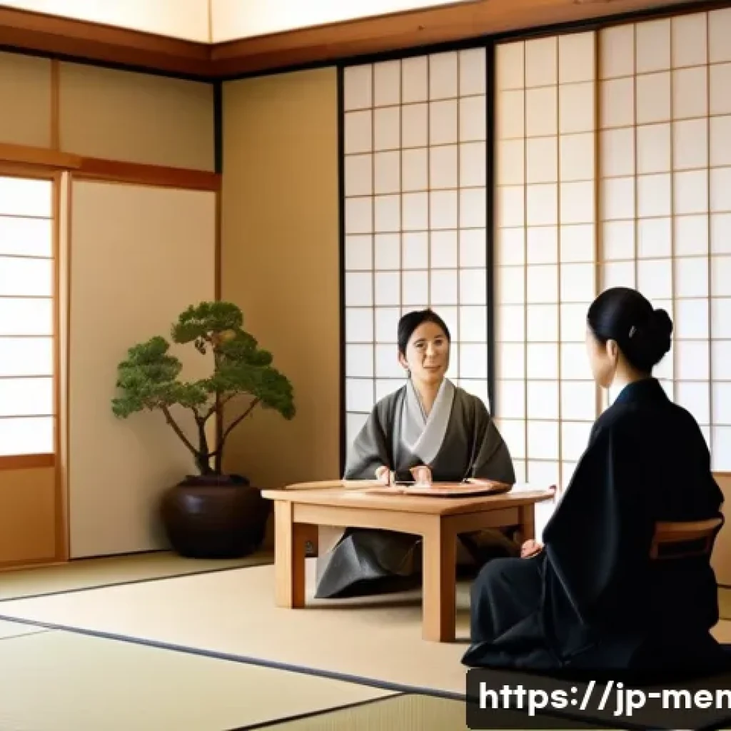 정신건강 전문가 업무 수행법 - A professional mental health counselor attentively listening to a Japanese client in a modern, warml...
