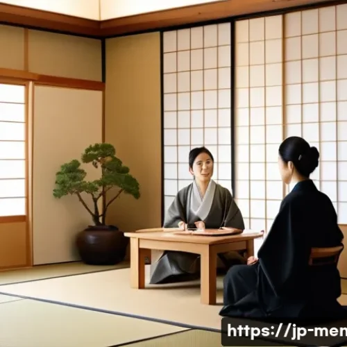 정신건강 전문가 업무 수행법 - A professional mental health counselor attentively listening to a Japanese client in a modern, warml...